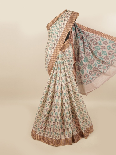

Pothys Cream-Coloured & Brown Ethnic Motifs Zari Pure Cotton Saree