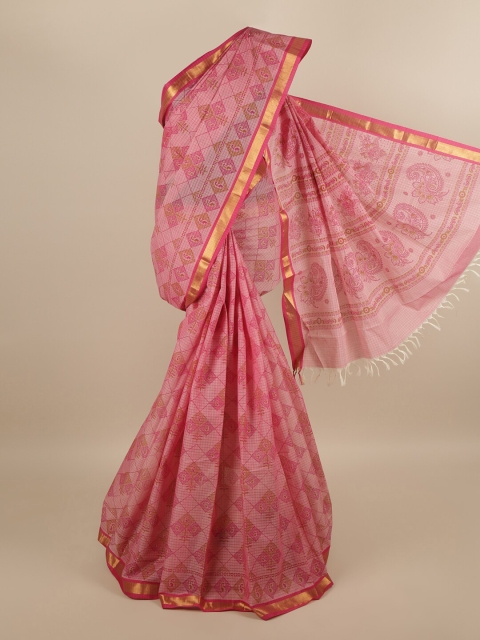 

Pothys Pink & Green Paisley Pure Cotton Saree