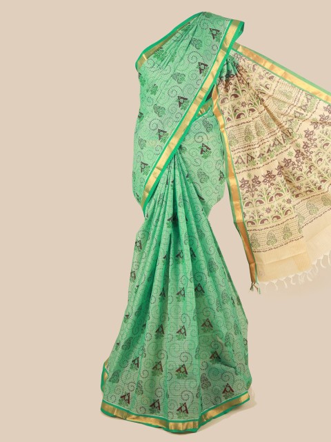

Pothys Green & Brown Ethnic Motifs Zari Pure Cotton Saree