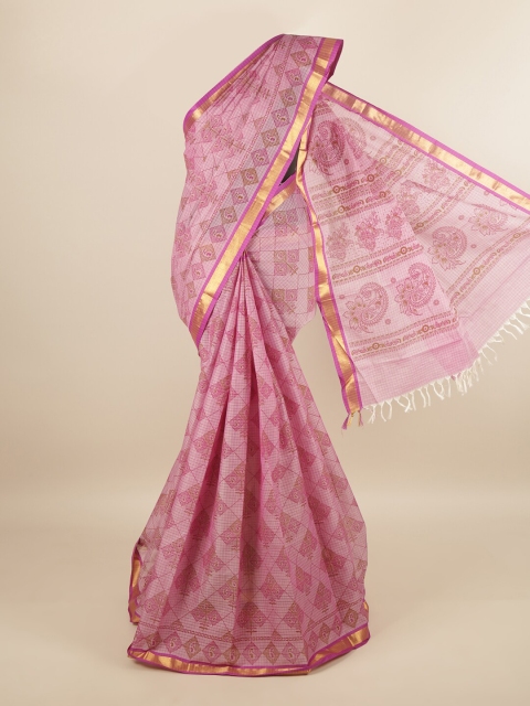 

Pothys Pink & Gold Ethnic Motifs Zari Pure Cotton Saree