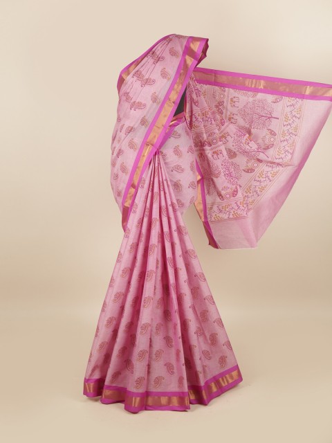 

Pothys Pink & Gold Ethnic Motifs Zari Pure Cotton Saree