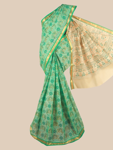 

Pothys Green & Beige Ethnic Motifs Zari Pure Cotton Saree