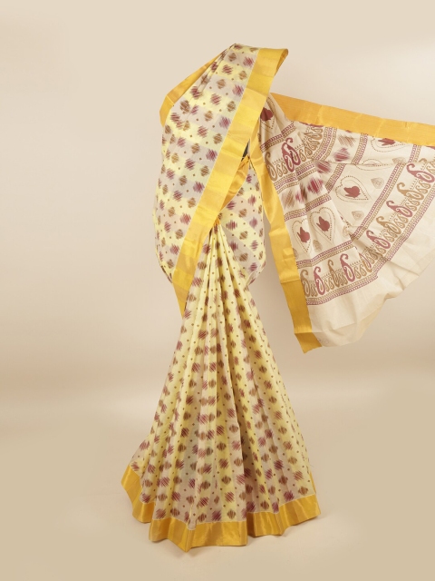 

Pothys Cream-Coloured & Pink Zari Border Pure Cotton Saree