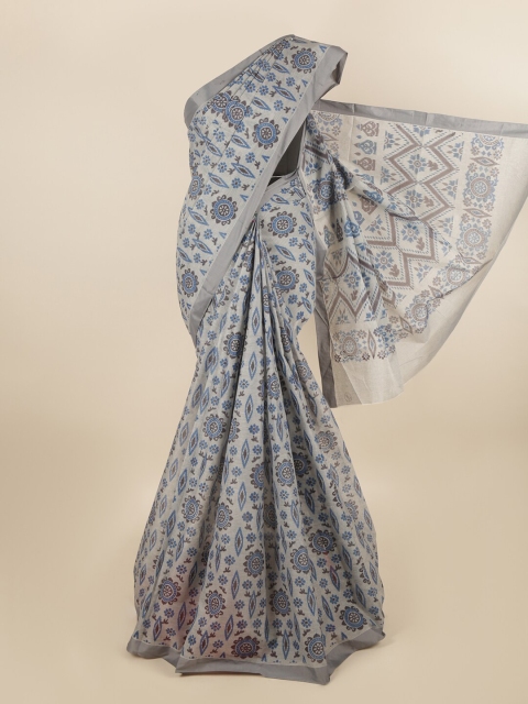 

Pothys Grey & Blue Floral Printed Pure Cotton Saree