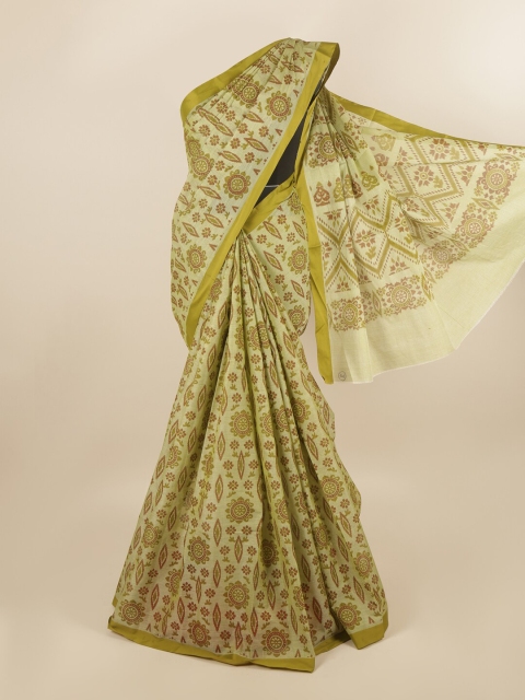 

Pothys Beige & Olive Green Floral Printed Pure Cotton Saree