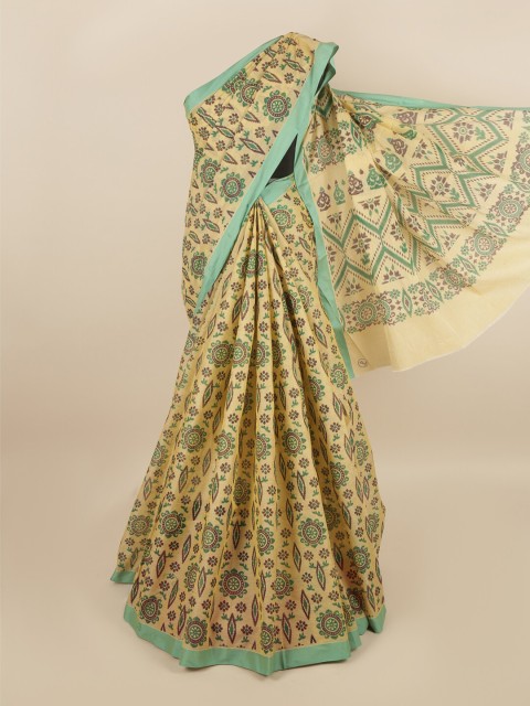 

Pothys Cream-Coloured & Sea Green Floral Printed Pure Cotton Saree