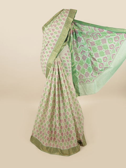 

Pothys Cream-Coloured & Green Ethnic Motifs Zari Pure Cotton Saree