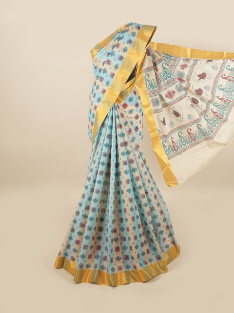 

Pothys Off White & Multicoloured Zari Border Pure Cotton Saree
