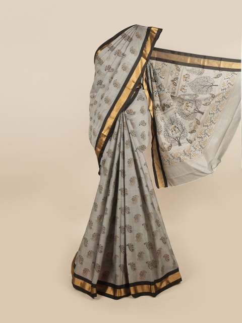 

Pothys Grey & Black Ethnic Motifs Zari Pure Cotton Saree
