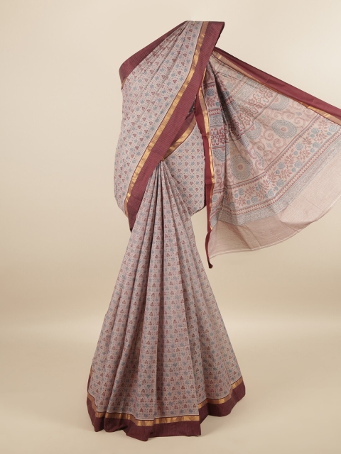

Pothys Purple & Teal Floral Printed Zari Pure Cotton Saree