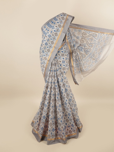 

Pothys Grey & Blue Printed Zari Pure Cotton Saree