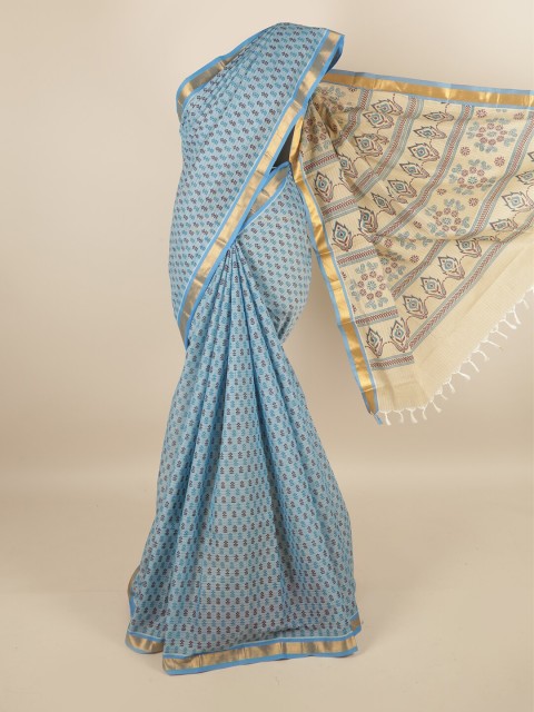 

Pothys Blue & Cream-Coloured Pure Cotton Saree