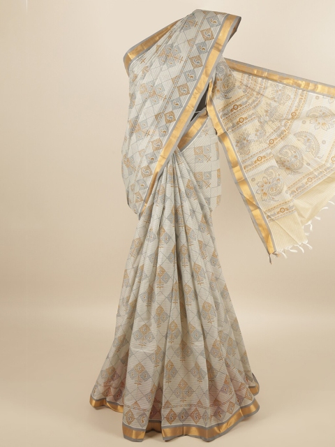 

Pothys Grey & Gold-Toned Paisley Pure Cotton Saree
