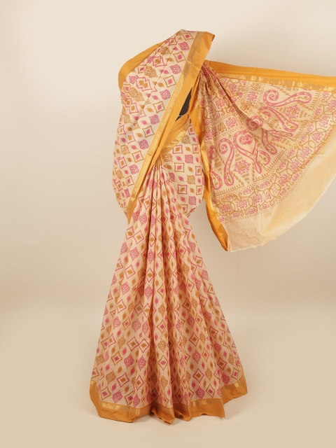 

Pothys Yellow & Pink Ethnic Motifs Zari Pure Cotton Saree