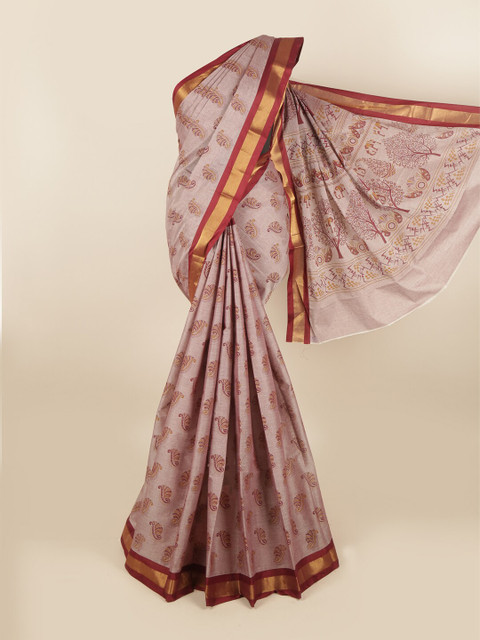 

Pothys Purple & Beige Ethnic Motifs Zari Pure Cotton Saree