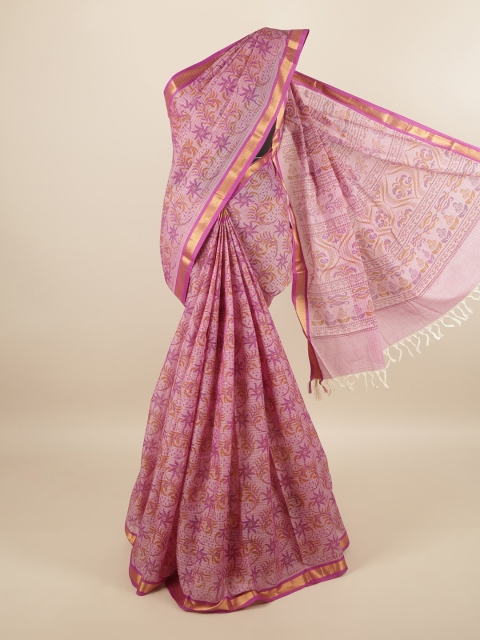 

Pothys Lavender & Brown Floral Printed Zari Pure Cotton Saree