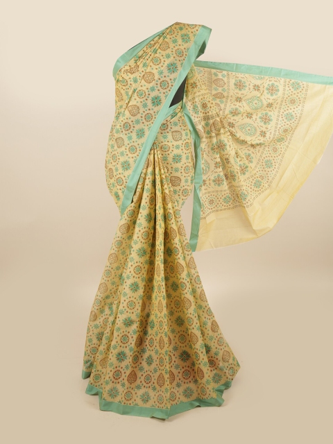

Pothys Yellow & Sea Green Ethnic Motifs Pure Cotton Saree