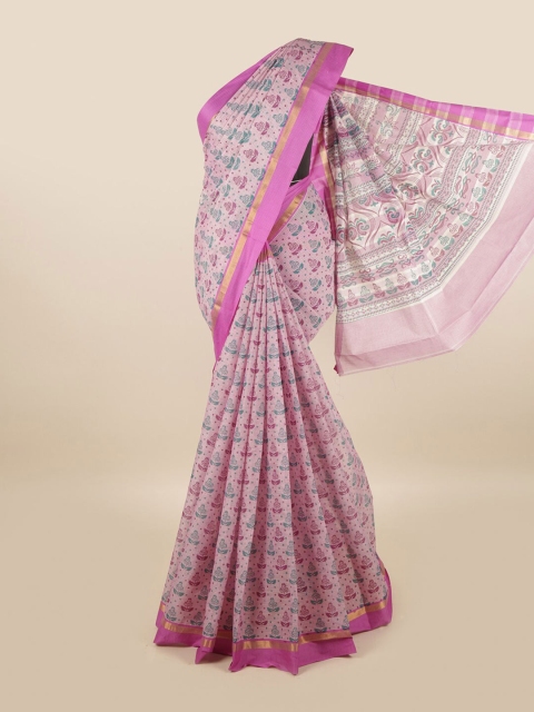

Pothys Lavender & Green Floral Printed Zari Pure Cotton Saree