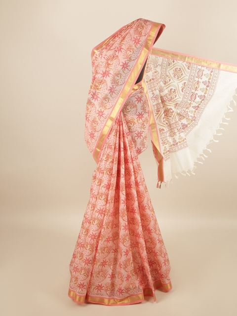 

Pothys Pink & Beige Floral Printed Zari Pure Cotton Saree