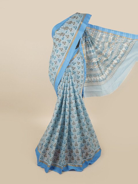

Pothys Blue & Brown Floral Printed Pure Cotton Saree
