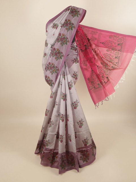 

Pothys Lavender & Pink Floral Printed Pure Cotton Saree
