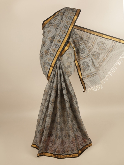 

Pothys Grey & Black Paisley Printed Pure Cotton Heavy Work Saree