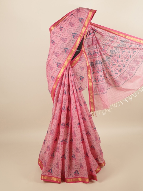 

Pothys Pink & Blue Floral Pure Cotton Saree