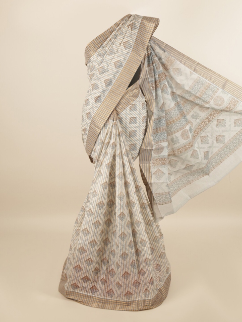 

Pothys Cream-Coloured & Grey Ethnic Motifs Zari Pure Cotton Saree