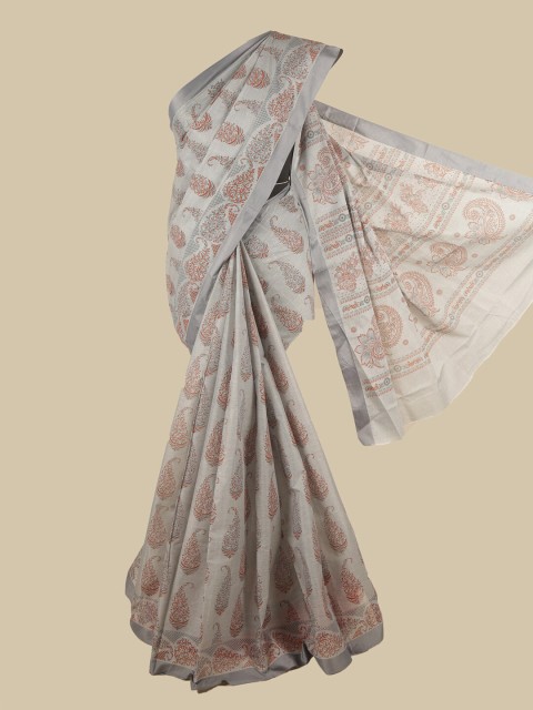 

Pothys Grey & Red Paisley Printed Pure Cotton Saree