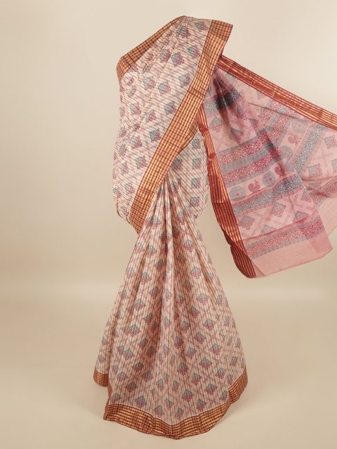 

Pothys Cream-Coloured & Maroon Ethnic Motifs Zari Pure Cotton Saree