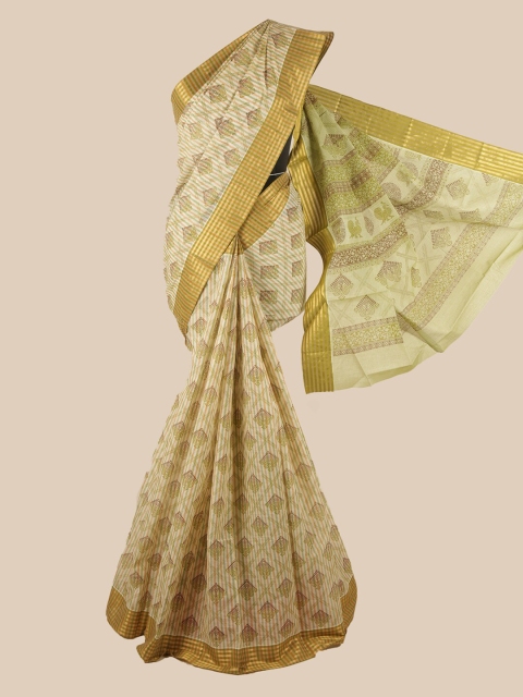 

Pothys Green & Beige Ethnic Motifs Zari Pure Cotton Saree