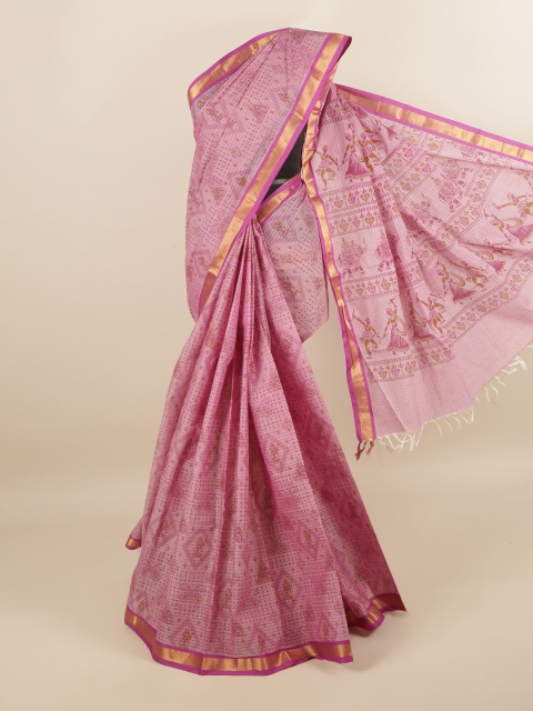 

Pothys Pink & Beige Warli Printed Pure Cotton Saree