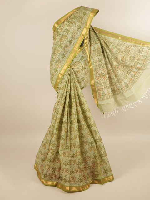 

Pothys Green & Beige Floral Printed Zari Pure Cotton Saree