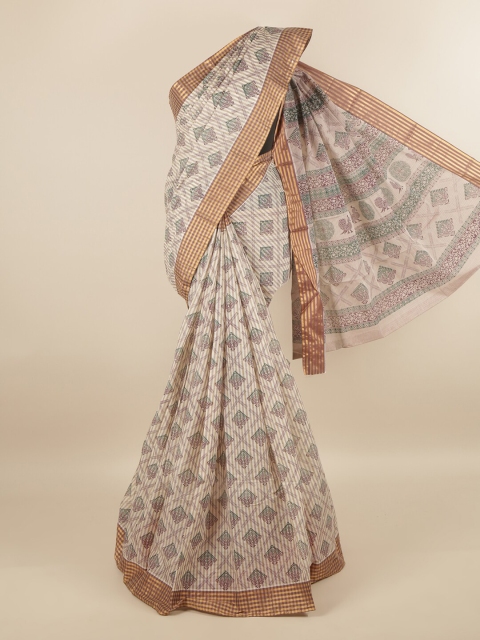 

Pothys Cream-Coloured & Maroon Ethnic Motifs Zari Pure Cotton Saree