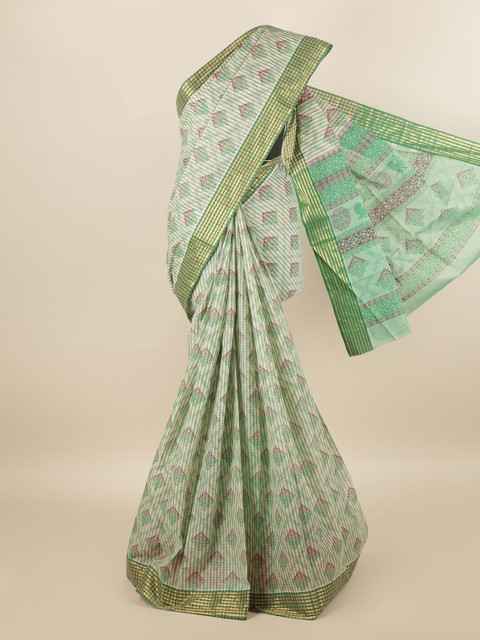 

Pothys Green & Pink Ethnic Motifs Zari Pure Cotton Saree