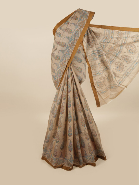 

Pothys Brown & Blue Paisley Printed Pure Cotton Saree