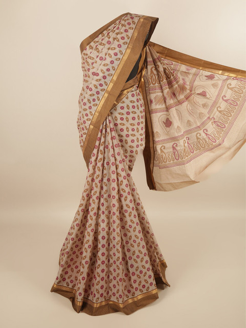 

Pothys Tan & Red Ethnic Motifs Zari Pure Cotton Saree