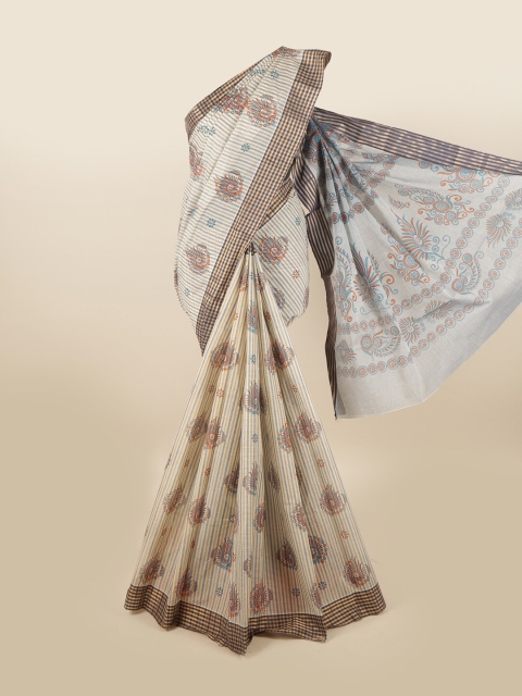 

Pothys Cream-Coloured & Orange Ethnic Motifs Zari Pure Cotton Saree