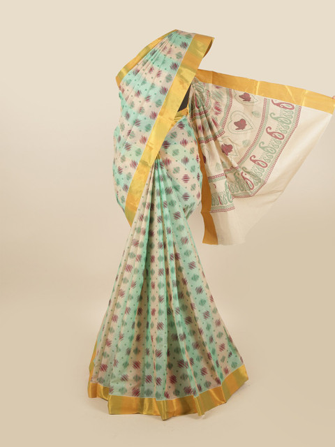 

Pothys Pink & Green Printed Zari Border Pure Cotton Saree