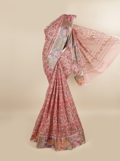 

Pothys Pink & Green Warli Printed Pure Cotton Saree