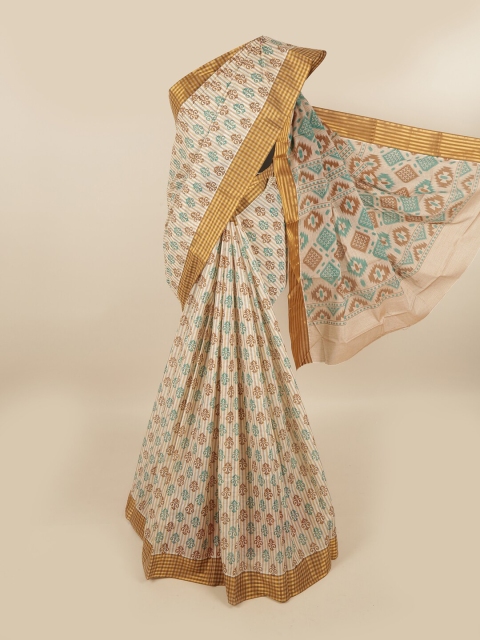 

Pothys Brown & Teal Ethnic Motifs Zari Pure Cotton Saree