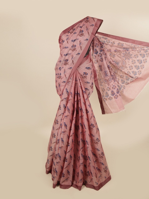 

Pothys Women Pink & Blue Pure Cotton Abstract Printed Saree