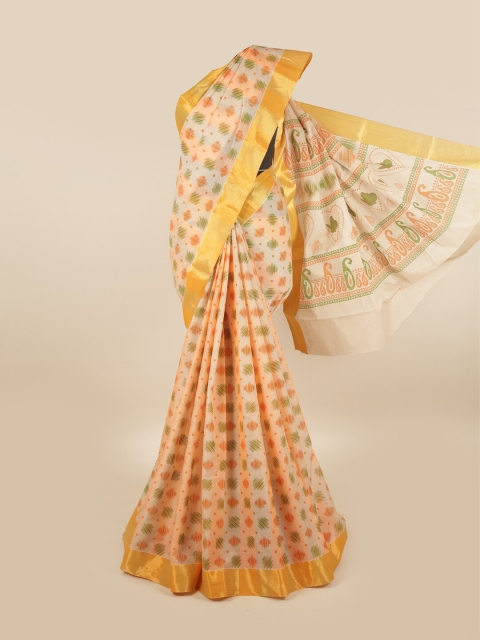 

Pothys Women Orange & Green Pure Cotton Ethnic Abstract Printed Saree