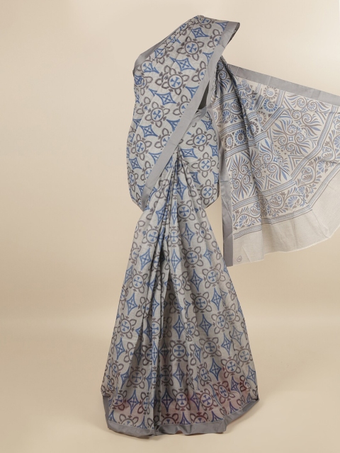 

Pothys Women Grey & Blue Pure Cotton Ethnic Motifs Printed Saree