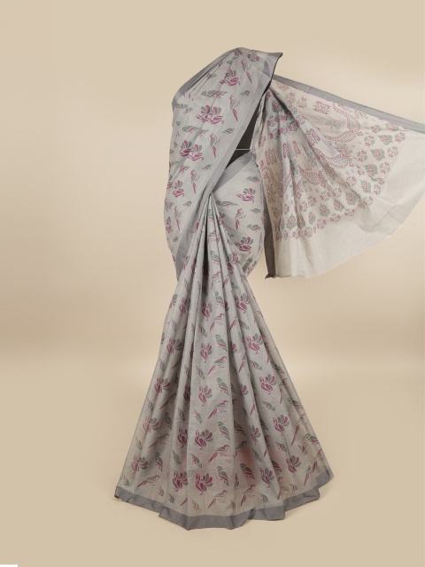 

Pothys Grey & Pink Pure Cotton Abstract Printed Saree