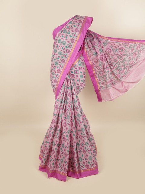 

Pothys Women Pink & Sea Green Pure Cotton Ethnic Motifs Printed Saree