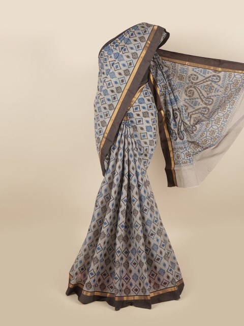 

Pothys Women Grey & Brown Pure Cotton Ethnic Motifs Printed Saree