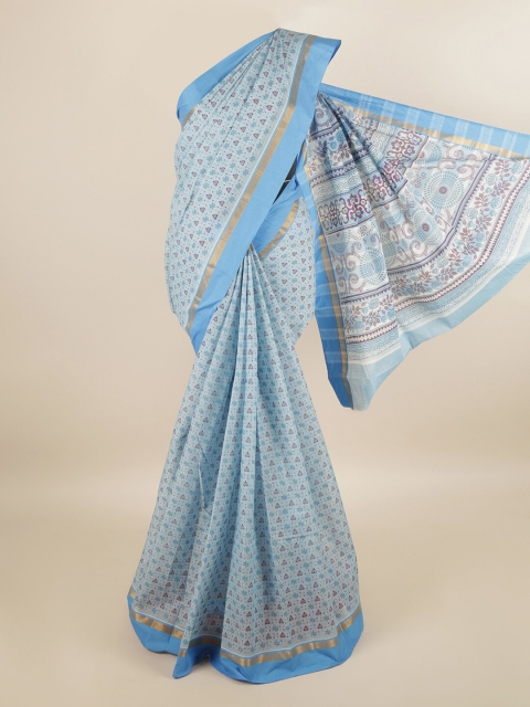 

Pothys Blue Pure Cotton Ethnic Motifs Printed Saree