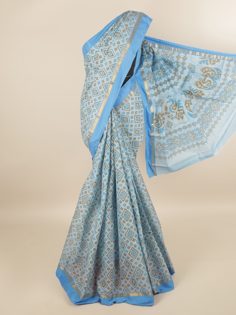 

Pothys Blue & Brown Pure Cotton Ethnic Motifs Printed Saree
