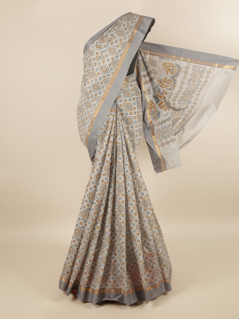 

Pothys Grey & Mustard Pure Cotton Ethnic Motifs Printed Saree